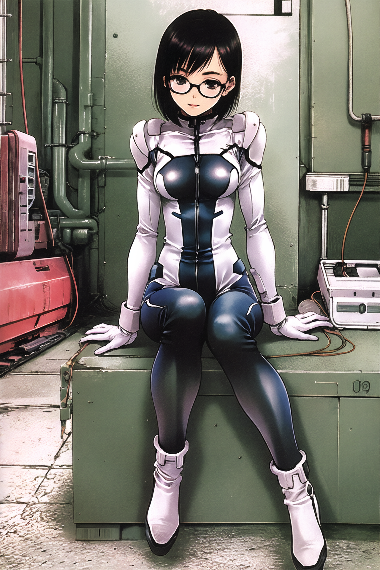 05221-919197181-1girl, glasses, cable, bodysuit, black hair, solo, sitting, short hair, science fiction, robot, breasts, mecha, plugsuit,.png